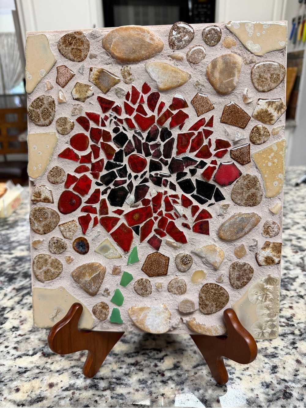 Red Mosaic Flower Mixed-Media Wall Art